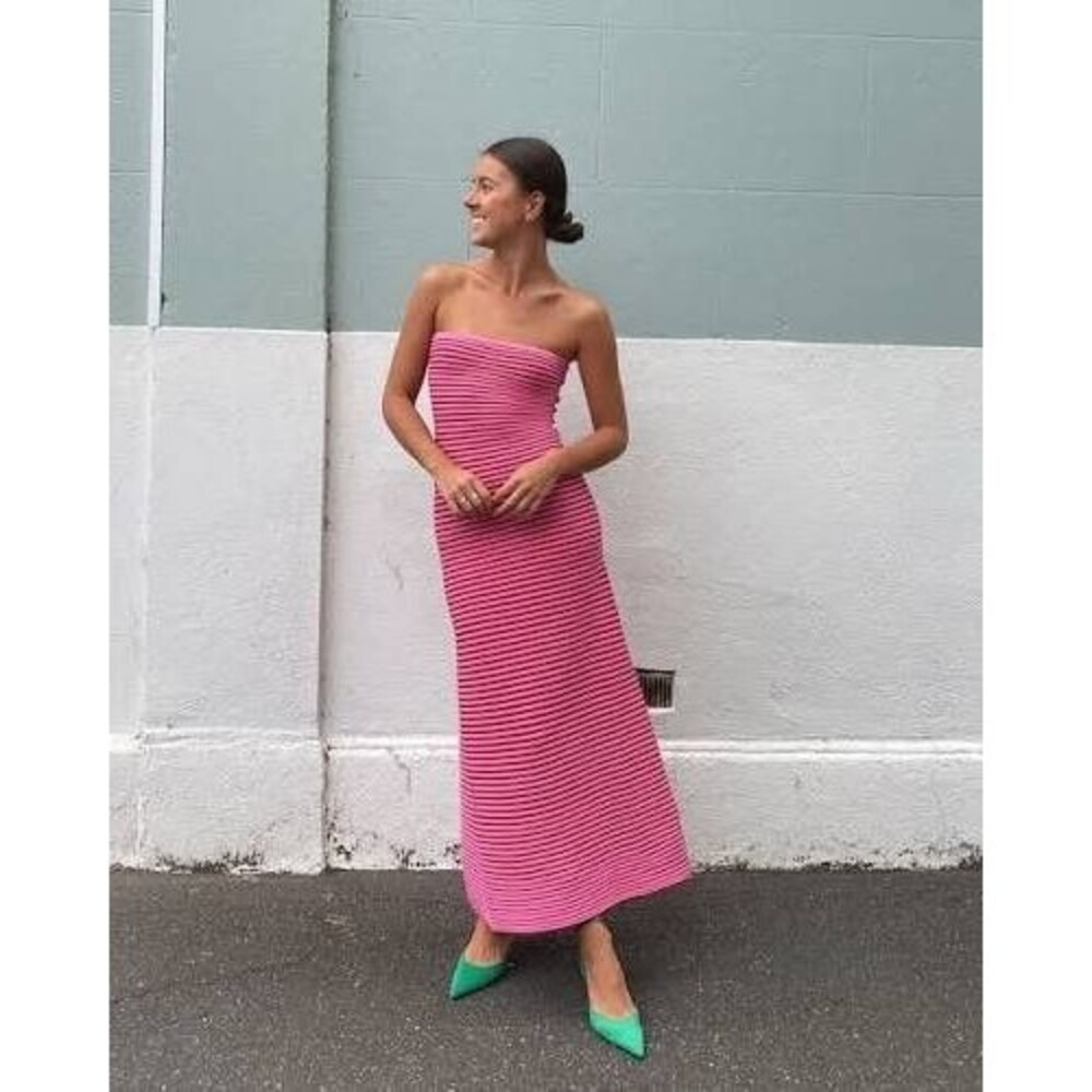 The Wolf Gang womens Candy Pink Sunmor Strapless Knit Tube Maxi Dress size Large